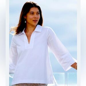 Foil Full Swing Trapeze Top White V-Neck Blouse